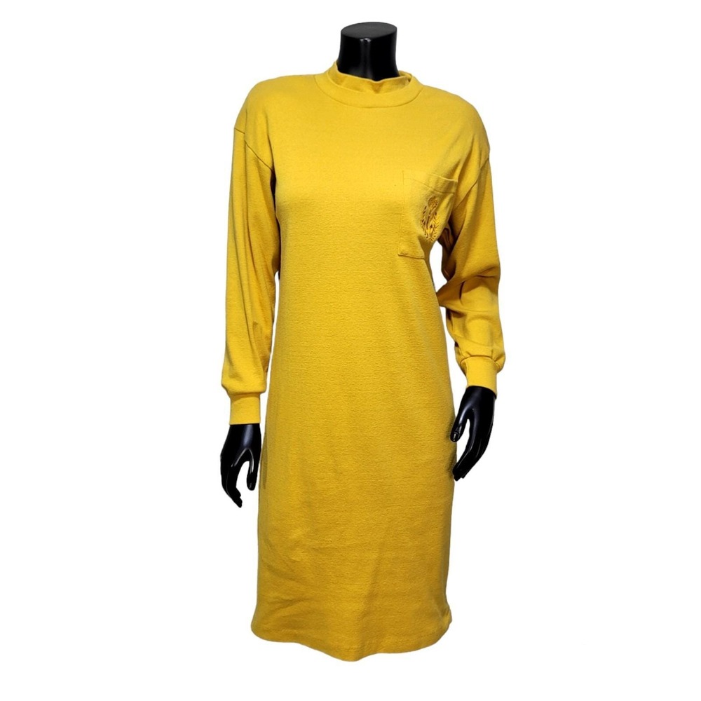 Vintage Disorderly Conduct Yellow Mock Neck Sweatshirt Dress Anchor Crest M